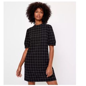 Ann Taylor LOFT Windowpane Puff Sleeve Shift Dress